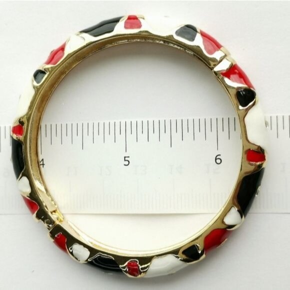 Red white and black enamel with crystals gold bangle bracelet 🆕 - Picture 2 of 4